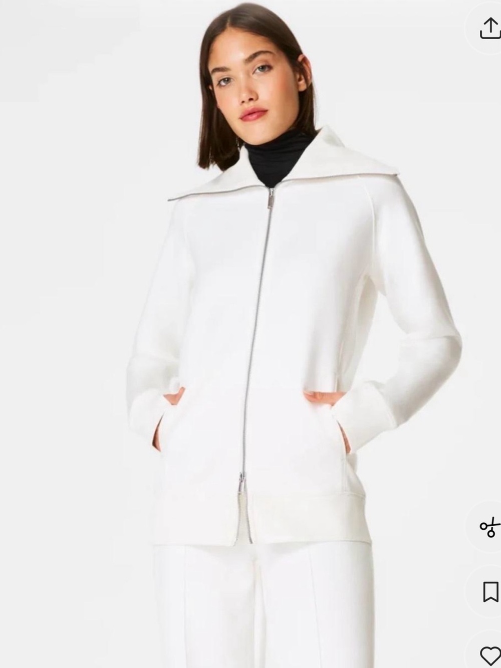 SPANX White Full-Zip Utility Jacket with Wide Stand Collar